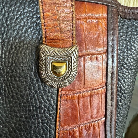 Vintage Brighton Black Brown Croc Embossed Structured Double Strap Shoulder Bag - Picture 4 of 16